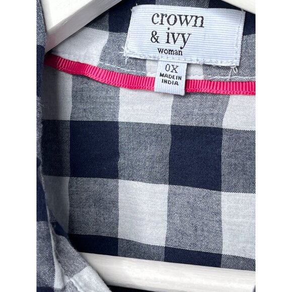 Crown and Ivy Top Women Button Up Shirt Preppy Checkered Blue Plaid Plus Size 0X - Picture 7 of 12